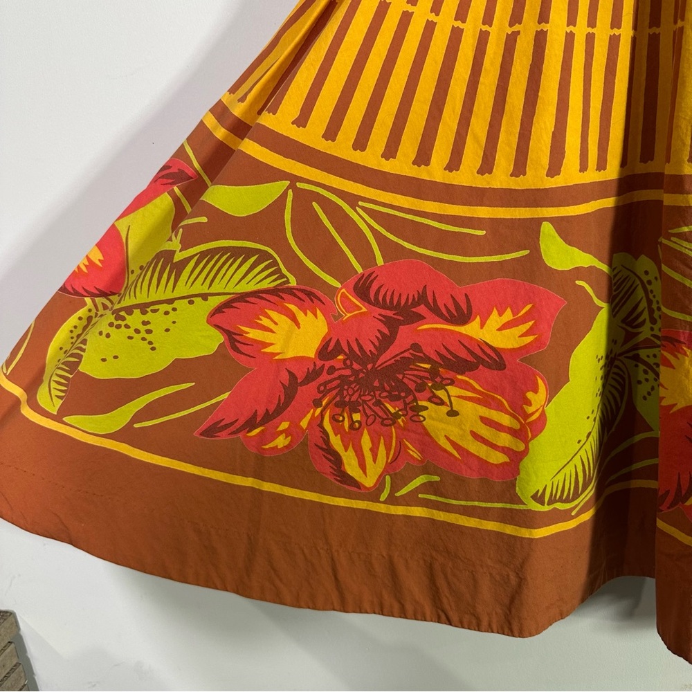 Odille Anthropologie Orange Floral A-Line Cotton Midi Skirt - Picture 4 of 6
